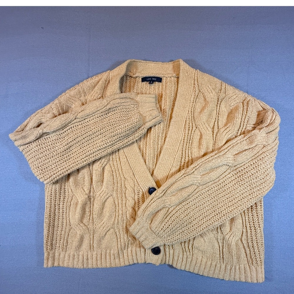 Love Tree Womens Cable Knit Cardigan Button Front Sweater Small 9969WH 1960